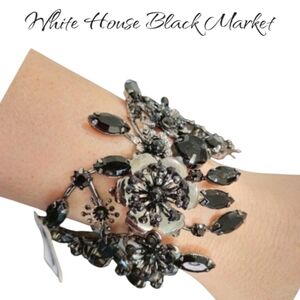 NWT WHBM Cuff Bracelet Floral Pattern Black Color Stones
